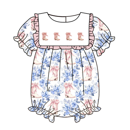 Summer Spring Floral Boots Embroidery Dress & Romper