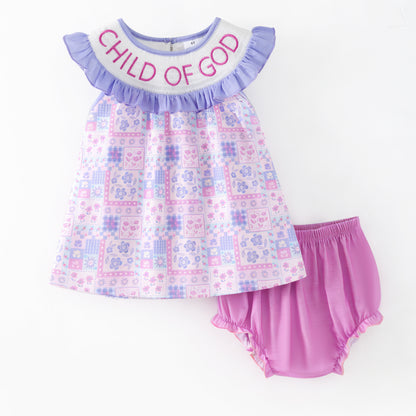 Summer Purple Floral CHILD OF GOD Embroidery Smocked Clothes Collection
