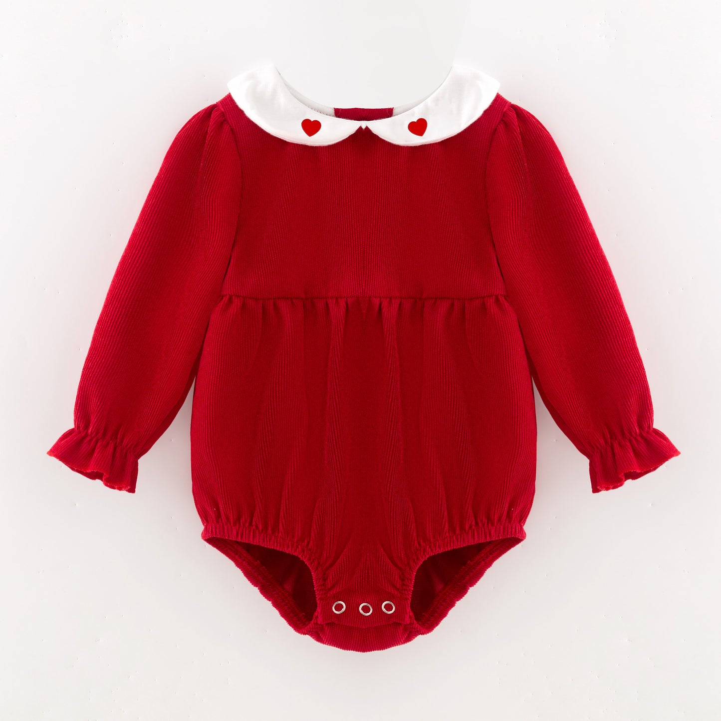 Red Corduroy V-days Sibling Clothes – Heart Embroidery