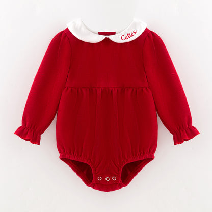 Red Corduroy V-days Sibling Clothes –CUTIES Embroidery