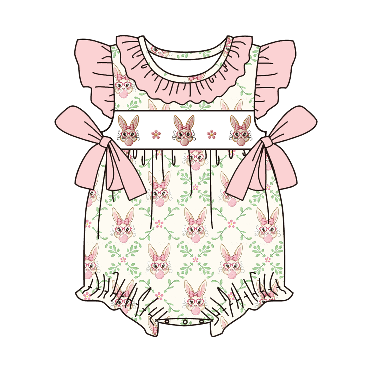 Easter Cute Bunny Embroidery Smock Dress & Romper