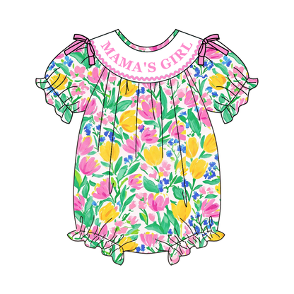 Spring Summer MAMA'S GIRL Embroidery Smock Floral Dress & Romper