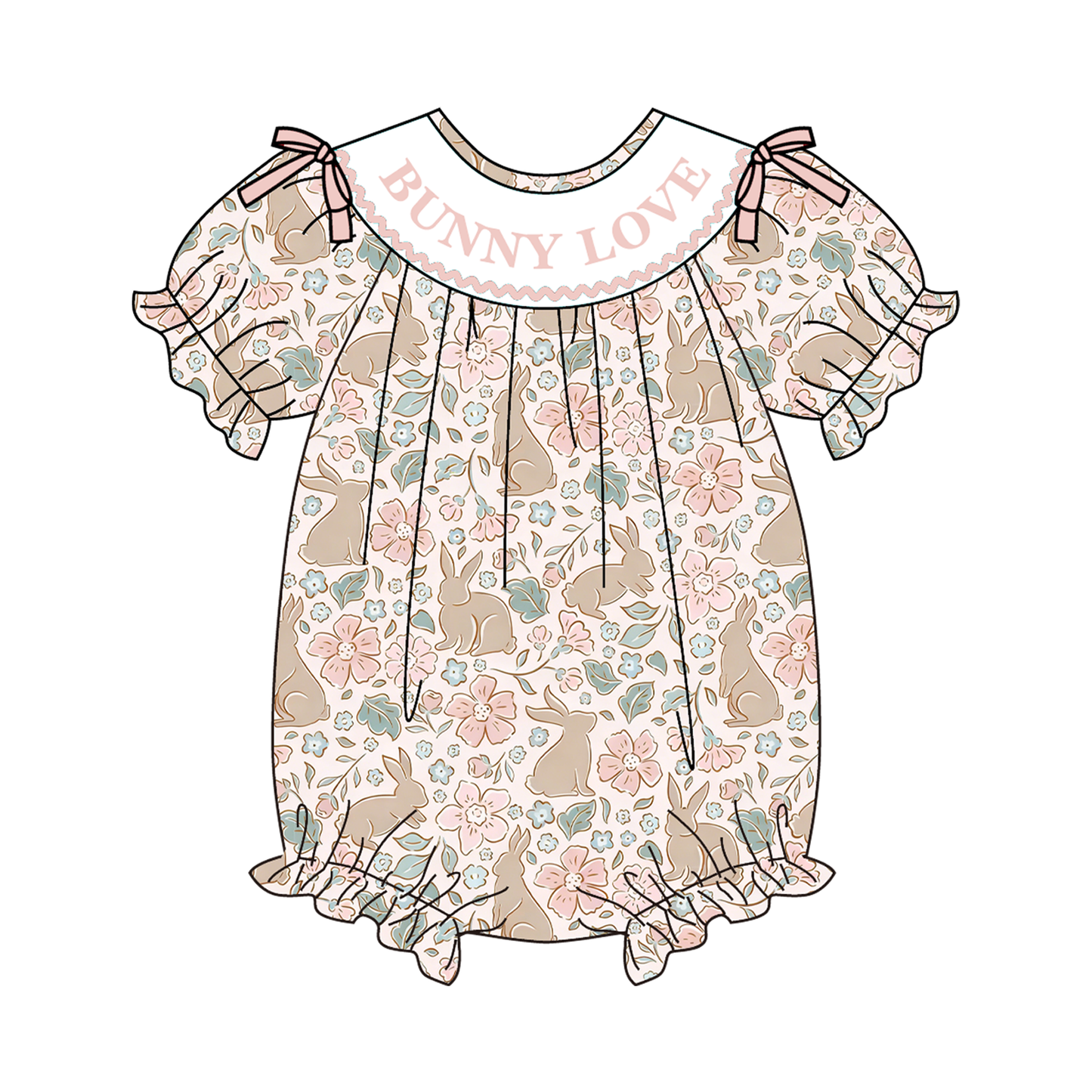Easter Summer BUNNY LOVE Embroidery Smock Dress & Romper