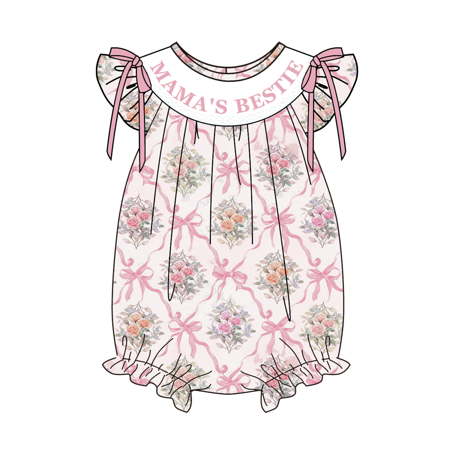 Summer Pink Floral MAMA'S BESTIE Embroidery Smock Collection