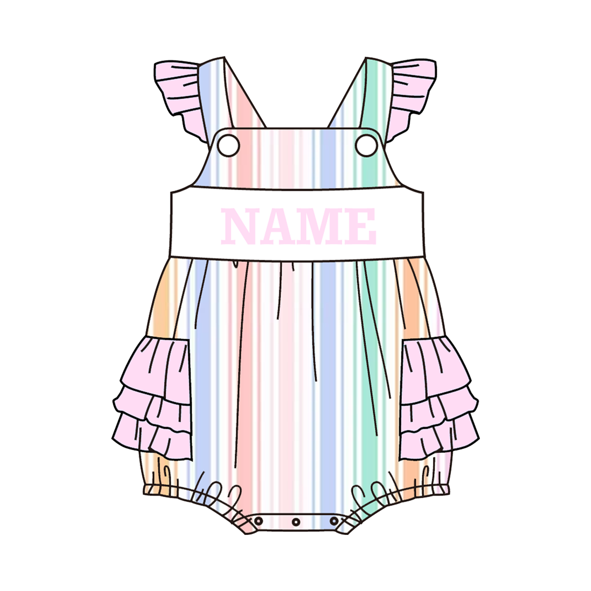 Summer Pastel Stripe Princess Kids Outfits | Personalized Name Collection