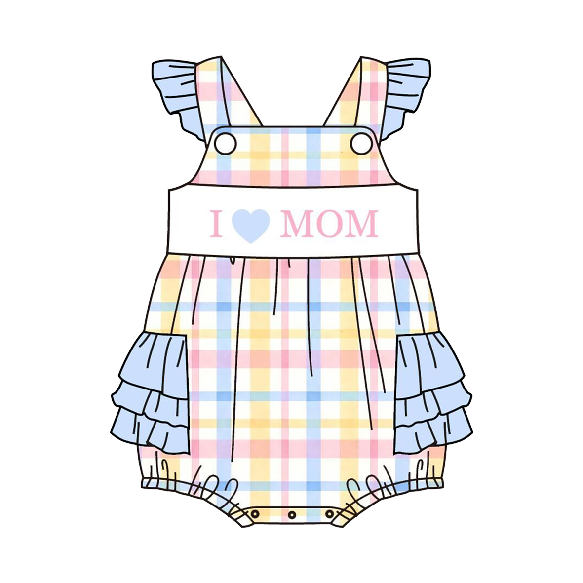 Smocked Mother's Day Kids Collection – Embroidered I LOVE MOM Plaid Outfits