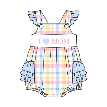 Smocked Mother's Day Kids Collection – Embroidered I LOVE MOM Plaid Outfits