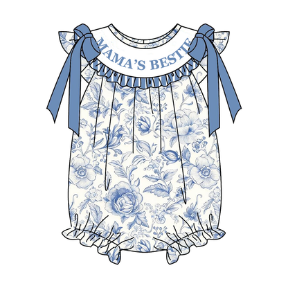 Summer Blue Floral MAMA'S BESTIE Smocked Embroidery Collection