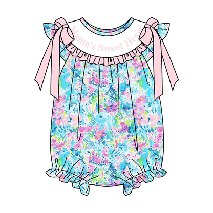 Mother's Day Blue Floral MAMA'S SWEET HEART Smocked Embroidery Collection