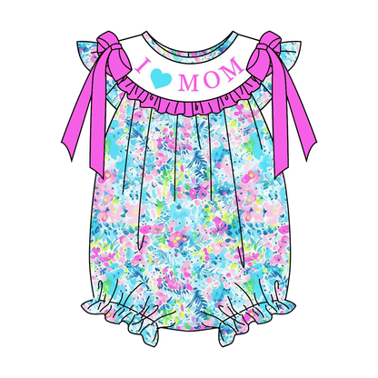 Mother's Day Purple Floral I LOVE MAMA Smocked Embroidery Collection