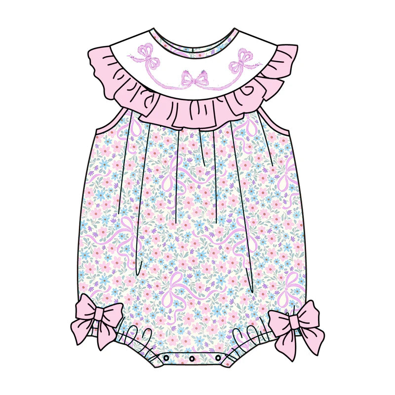 Sweet Blooms for Little Ones – Pink Bow Smocked Lavender Pink Floral Set
