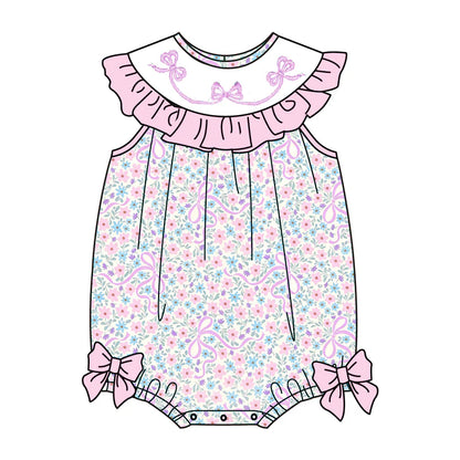 Sweet Blooms for Little Ones – Pink Bow Smocked Lavender Pink Floral Set