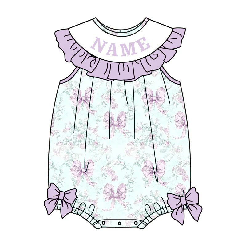 Sweet Blooms for Little Ones – Custom Name Smocked Lavender Bow Floral Set
