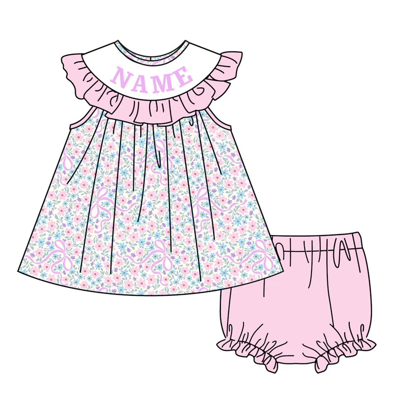Sweet Blooms for Little Ones – Custom Name Smocked Lavender Pink Floral Set