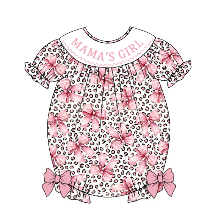 Mother's Day MAMA'S GIRL Embroidery Smock Pink Flower Dress & Romper
