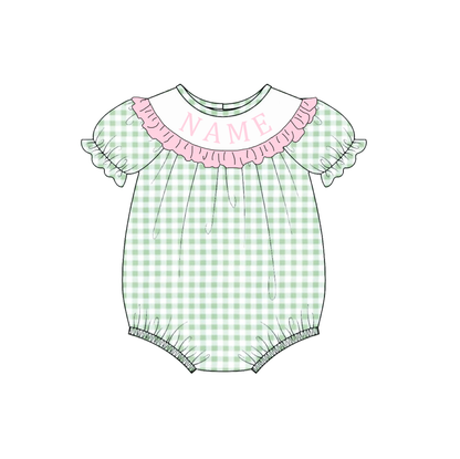Summer Green Plaid Custom Name Smocked Embroidery Collection