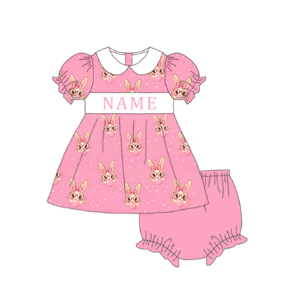 Easter Sweet Blooms for Little Ones – Custom Name Smocked Pink Bunny Set