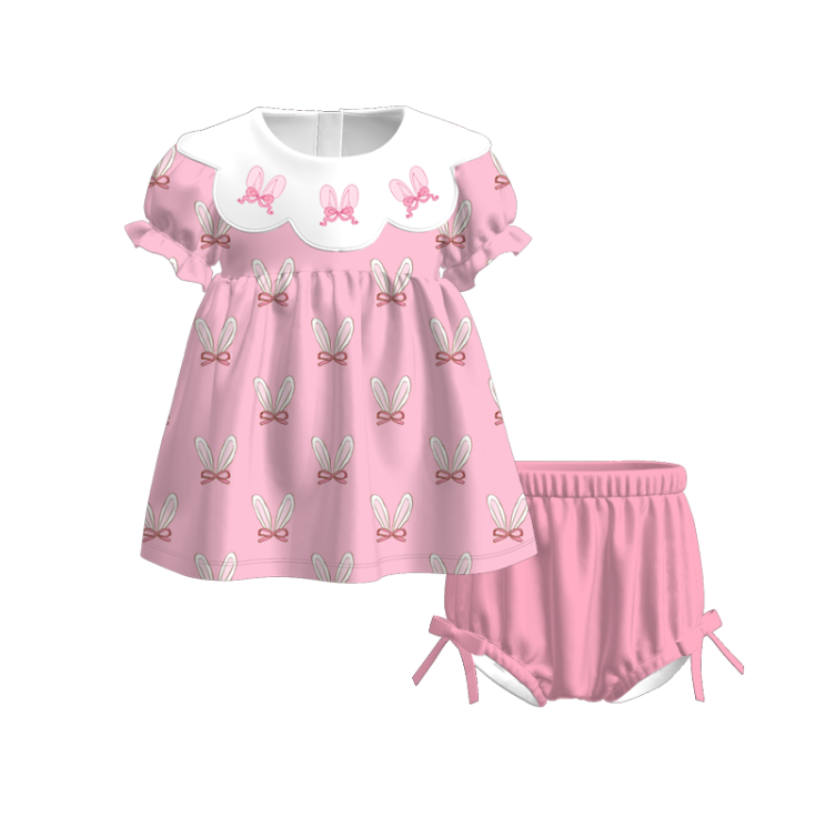 Easter Sweet Blooms for Little Ones – Smocked Embroidery Pink Bunny Set