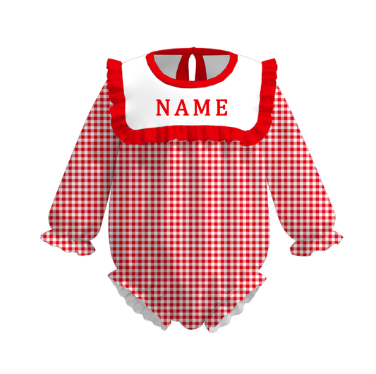 Spring Summer Colorful Plaid Custom Name Embroidery Romper