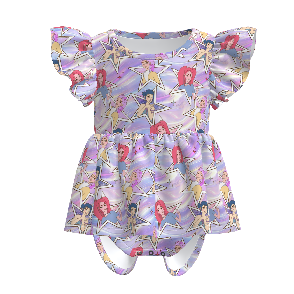 Girls K-POP Print Dress Collection – Flutter Sleeve, Crossback, and Ruffle Hem Styles