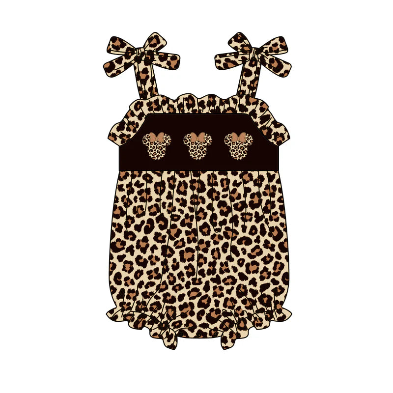 Summer Leopard Micky Embroidery Slip Dress & Romper For Girls