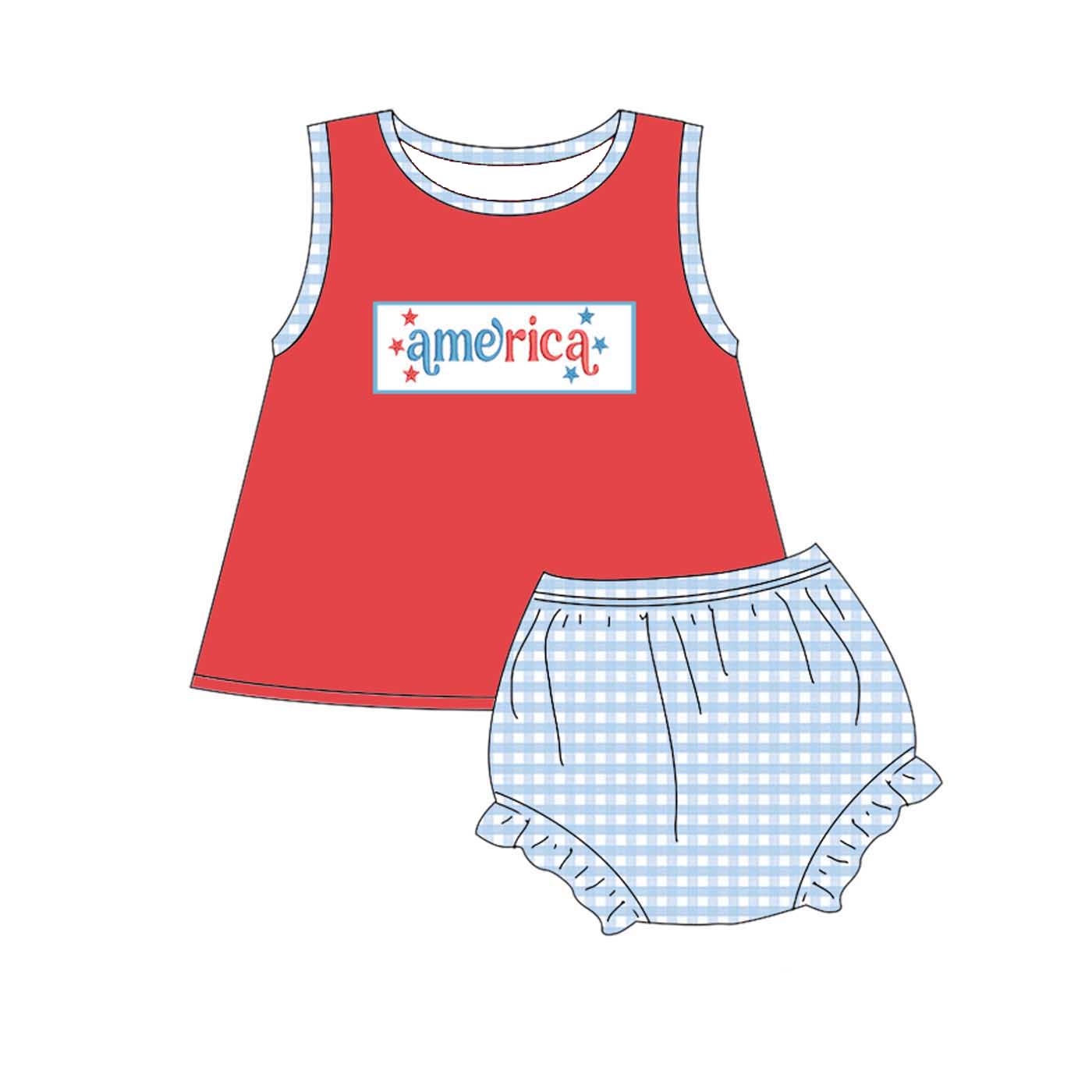 Kids “America” Embroidery & Smocking Collection | Patriotic Fourth of July Baby & Toddler Outfits