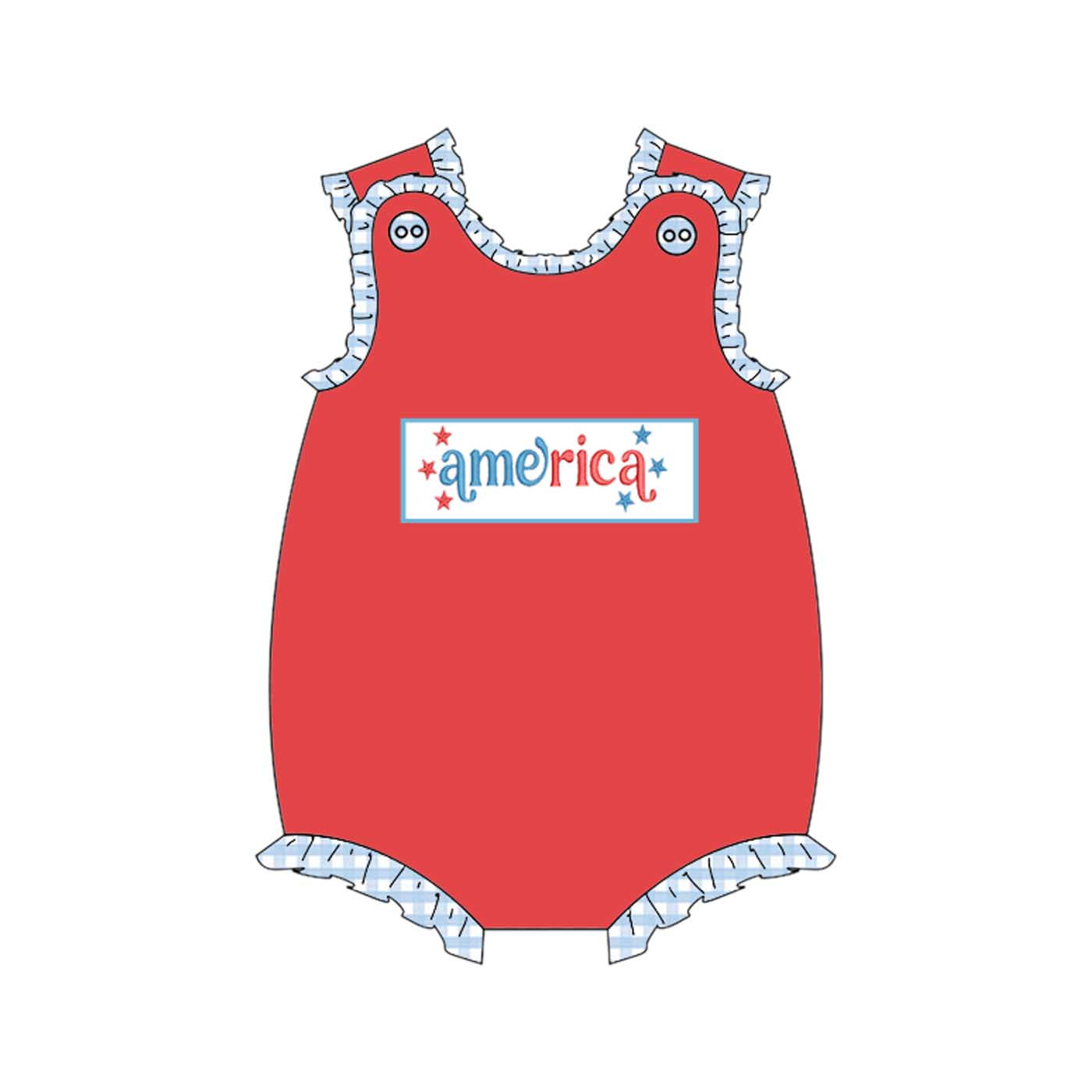 Kids “America” Embroidery & Smocking Collection | Patriotic Fourth of July Baby & Toddler Outfits