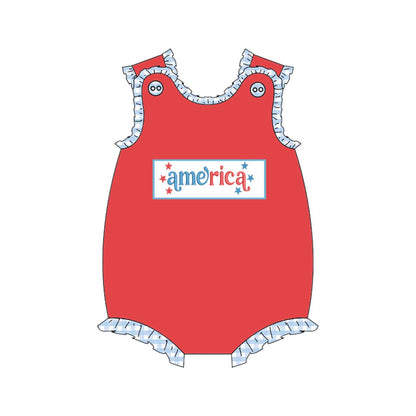 Kids “America” Embroidery & Smocking Collection | Patriotic Fourth of July Baby & Toddler Outfits