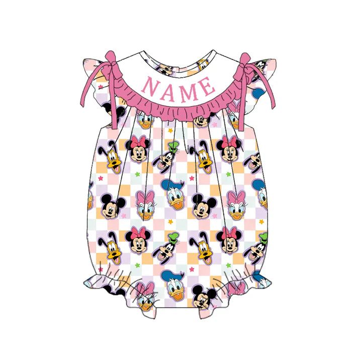 Summer Girls Pink Minnie Custom Name Smocked Embroidery Set Collection