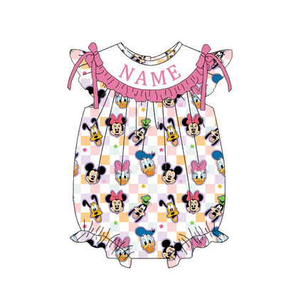Summer Girls Pink Minnie Custom Name Smocked Embroidery Set Collection