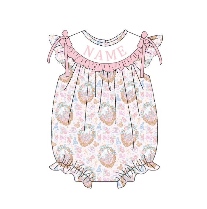 Summer Girls Pink Castle Custom Name Smocked Embroidery Set Collection