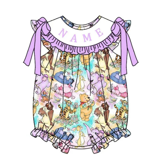 Summer Girls Purple Character Custom Name Smocked Embroidery Set Collection
