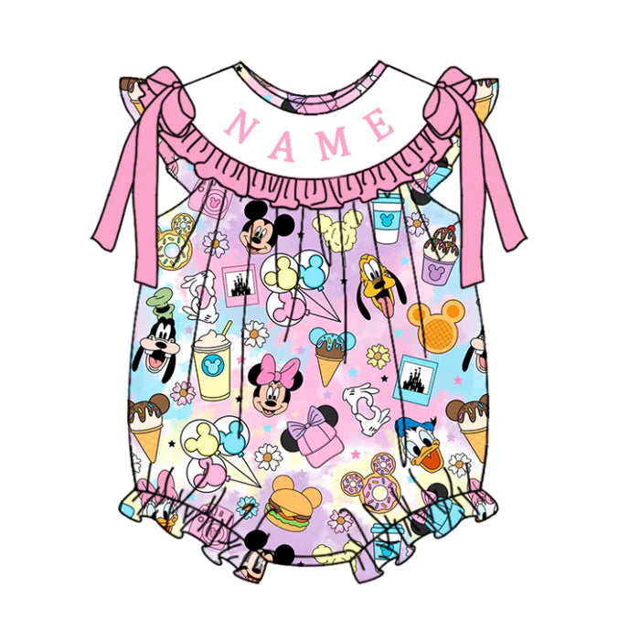 Summer Girls Pink Minnie Custom Name Smocked Embroidery Set Collection