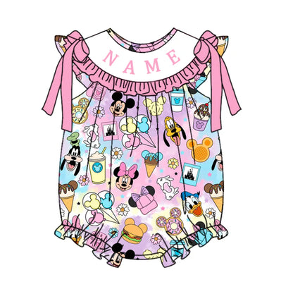 Summer Girls Pink Minnie Custom Name Smocked Embroidery Set Collection