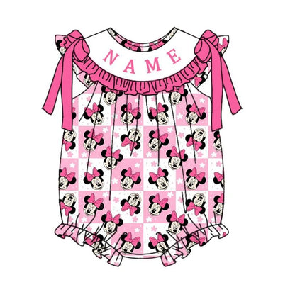 Summer Girls Pink Mouse Custom Name Smocked Embroidery Set Collection