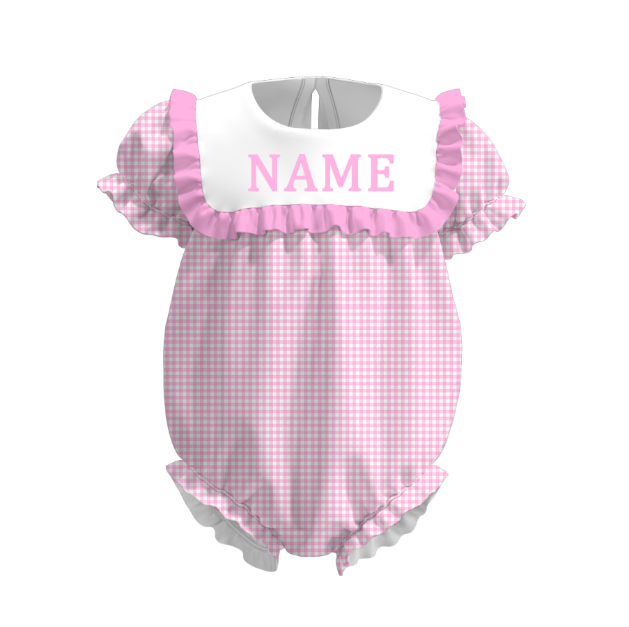 Spring Summer Plaid Custom Name Embroidery Romper