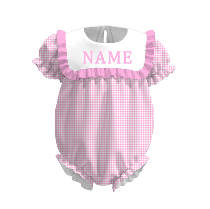 Spring Summer Plaid Custom Name Embroidery Romper