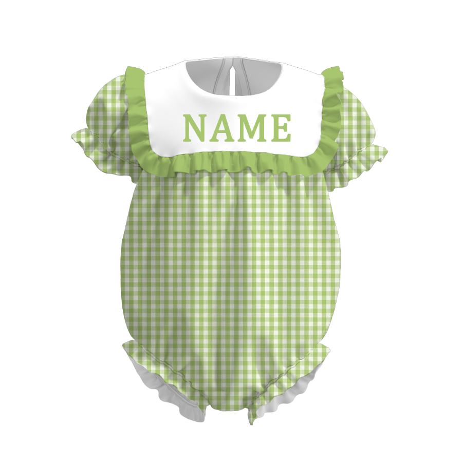 Spring Summer Plaid Custom Name Embroidery Romper