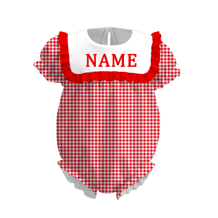 Spring Summer Plaid Custom Name Embroidery Romper