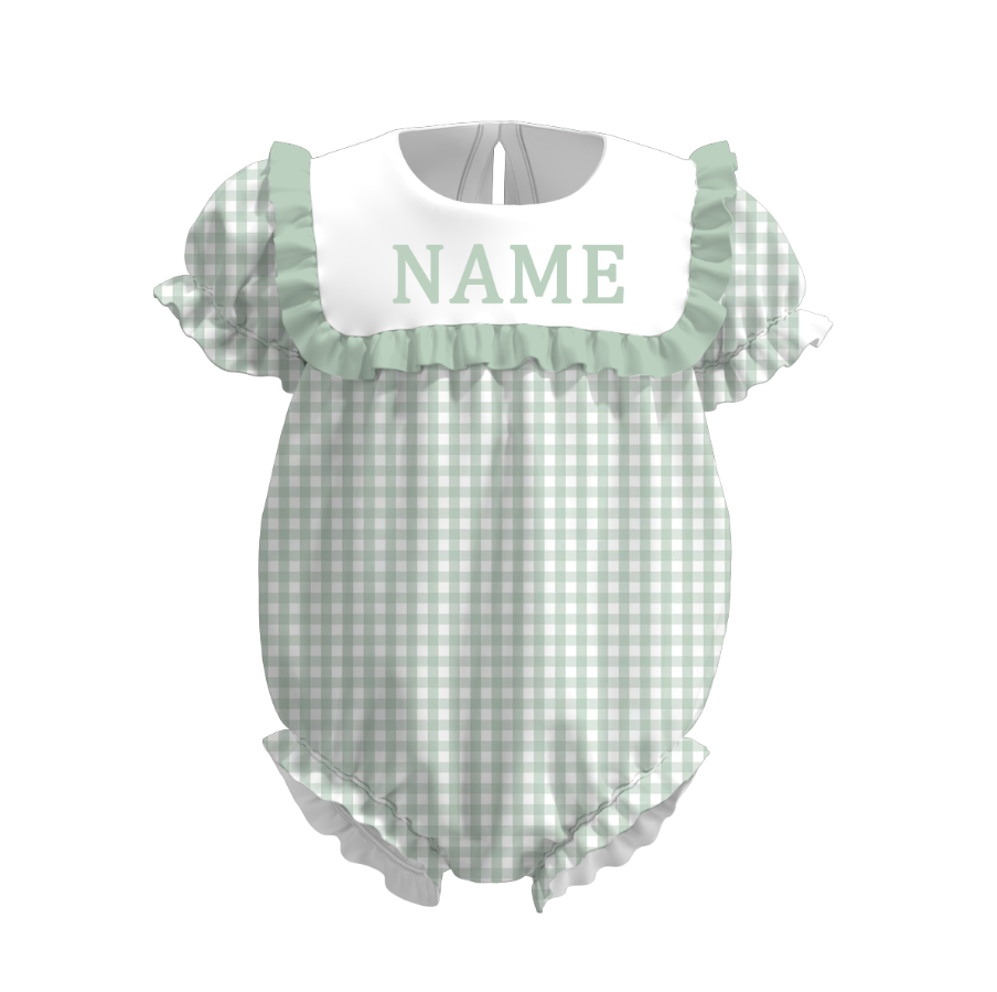 Summer Muti-Colors Plaid Custom Name Embroidery Romper
