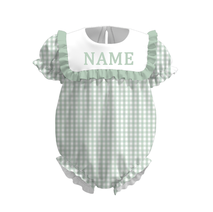 Summer Muti-Colors Plaid Custom Name Embroidery Romper