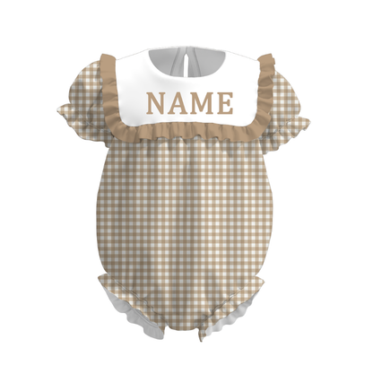 Summer Muti-Colors Plaid Custom Name Embroidery Romper