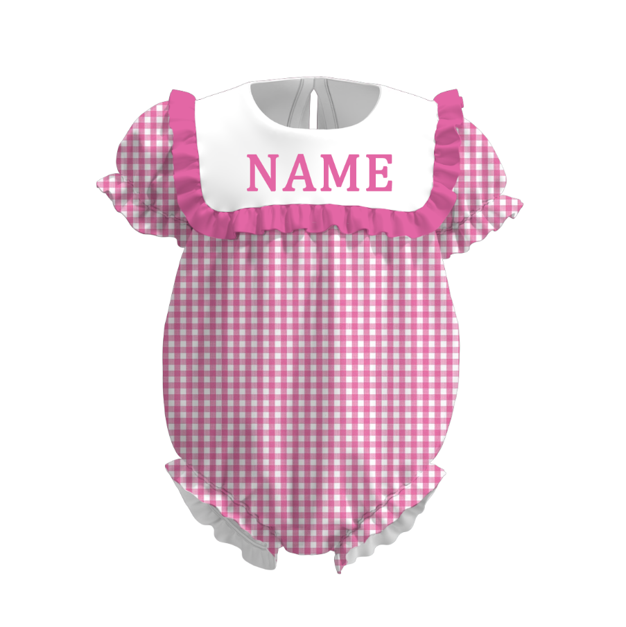 Summer Muti-Colors Plaid Custom Name Embroidery Romper