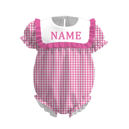Summer Muti-Colors Plaid Custom Name Embroidery Romper