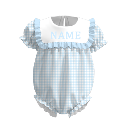 Summer Muti-Colors Plaid Custom Name Embroidery Romper