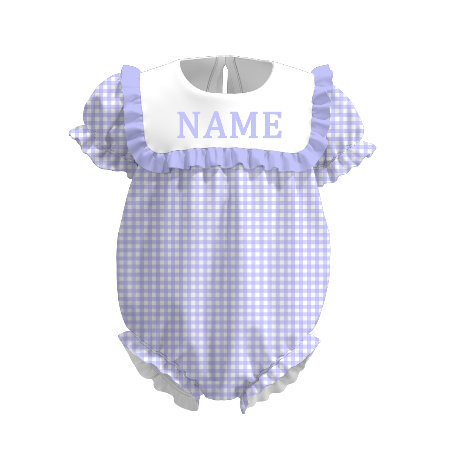 Spring Summer Plaid Custom Name Embroidery Romper