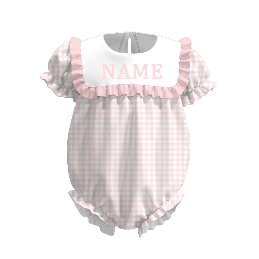 Spring Summer Plaid Custom Name Embroidery Romper