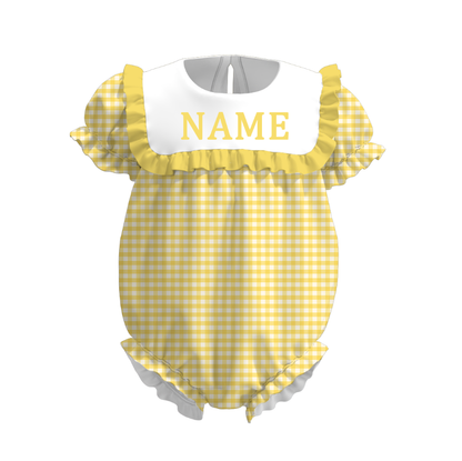 Spring Summer Plaid Custom Name Embroidery Romper