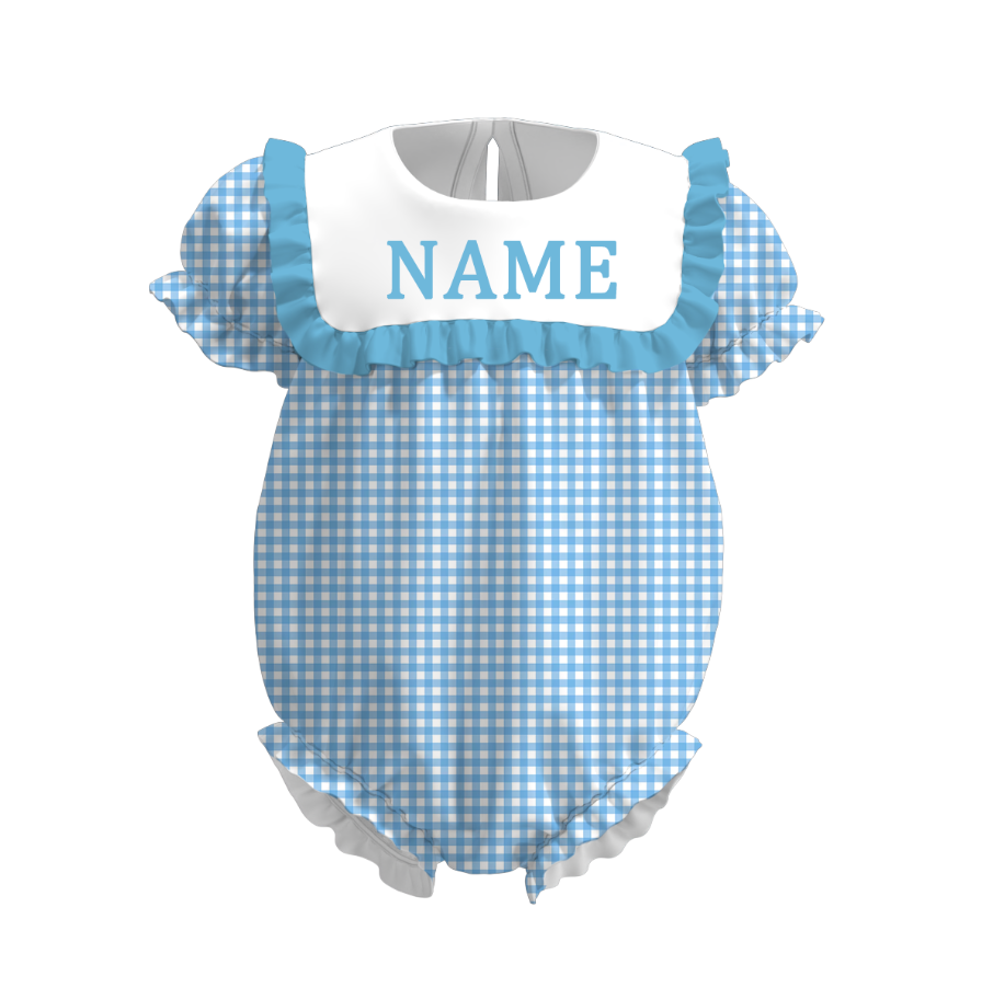 Summer Muti-Colors Plaid Custom Name Embroidery Romper