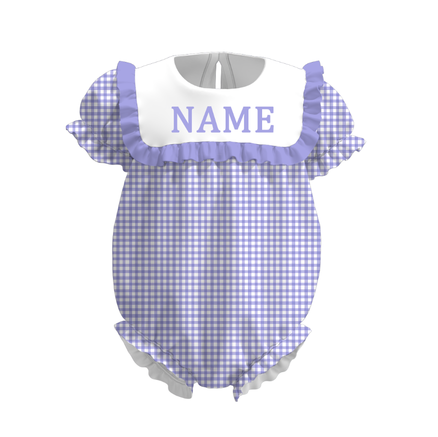 Summer Muti-Colors Plaid Custom Name Embroidery Romper